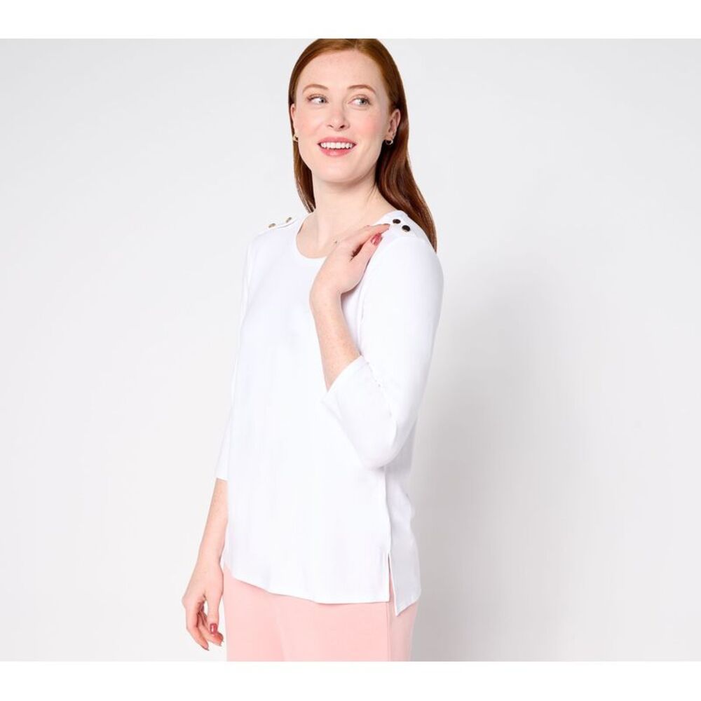 Liberare Women's Top Sz XS -Sleeve Button-Detail Hi-Low White A682065